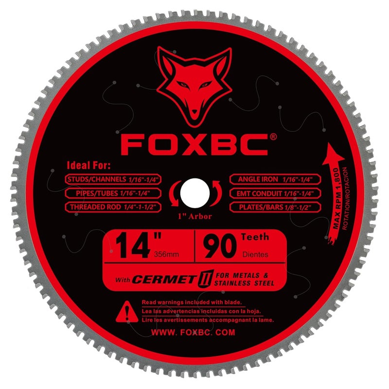 FOXBC 14 Inch Stainless Steel Metal Cutting Saw Blade 90 Tooth for Evolution 14 Inch Metal Saw and Other Low RPM saws, Cermet Carbide Up to 5X Longer Life - Image 1
